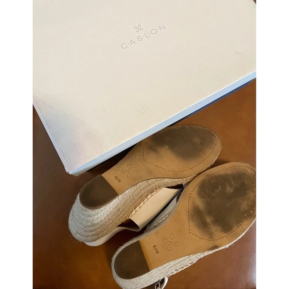 Caslon Womens White Leather Espadrille Wedge Sandals Slingback Size 8.5 M EUC